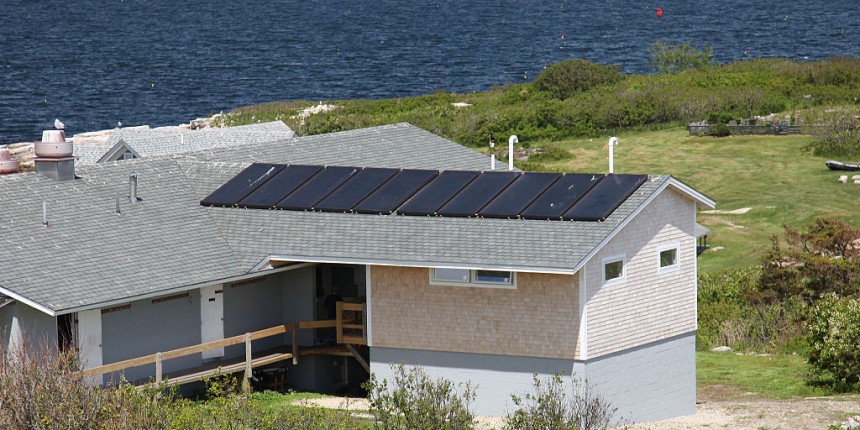 Solar panels on the roof of the water conservation building